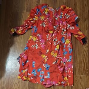 Zara Red Floral Dress with Blue Accents